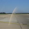 Blick über Abstellflächen, Vorfeld und Taxiway